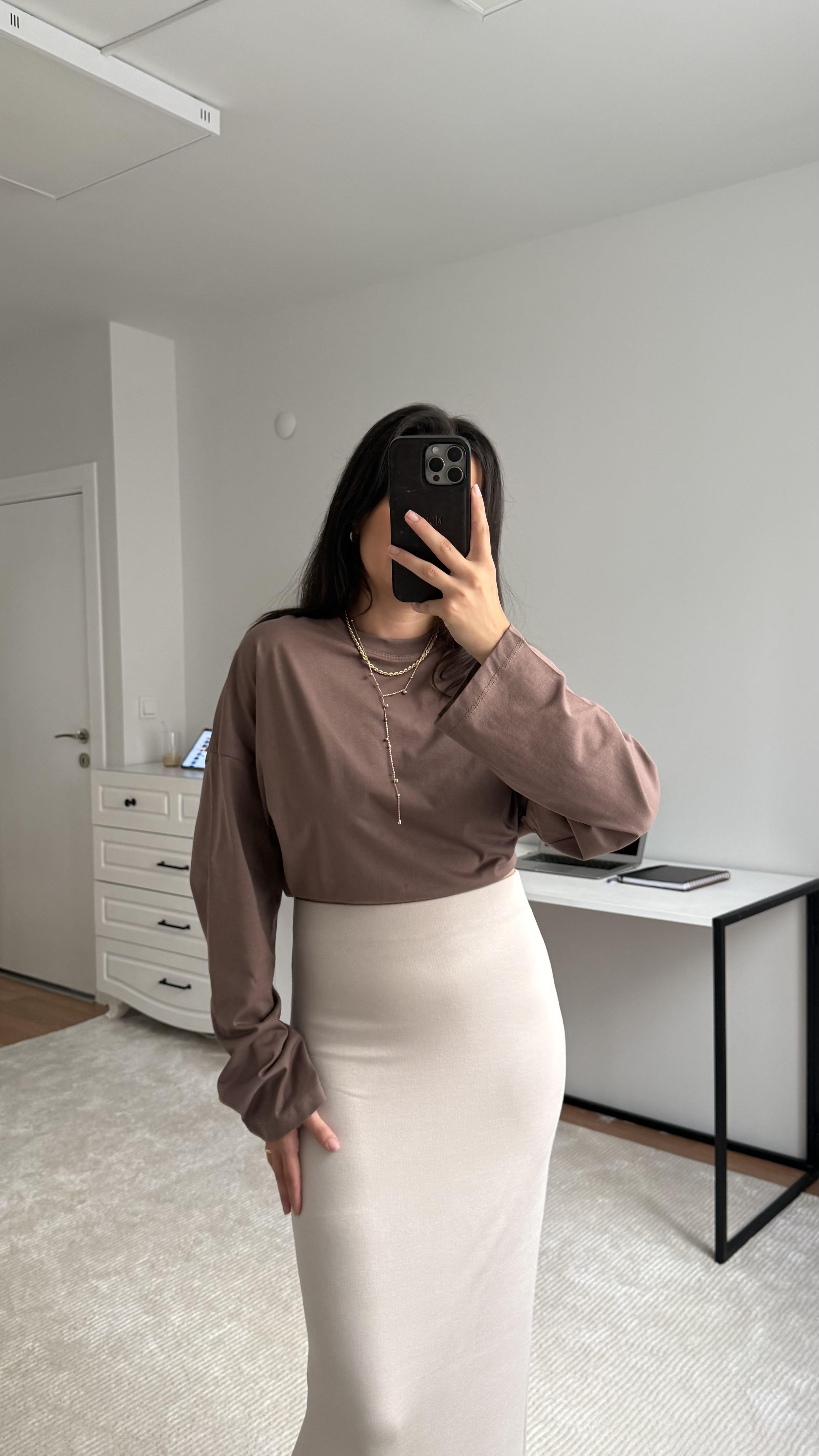 Marka Kahve Basıc Sweatshirt