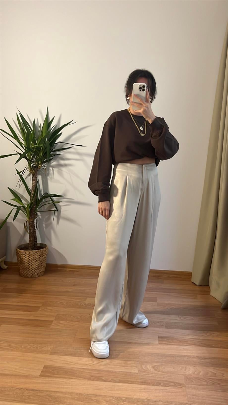 MARKA KUM BEJİ SATEN PANTOLON