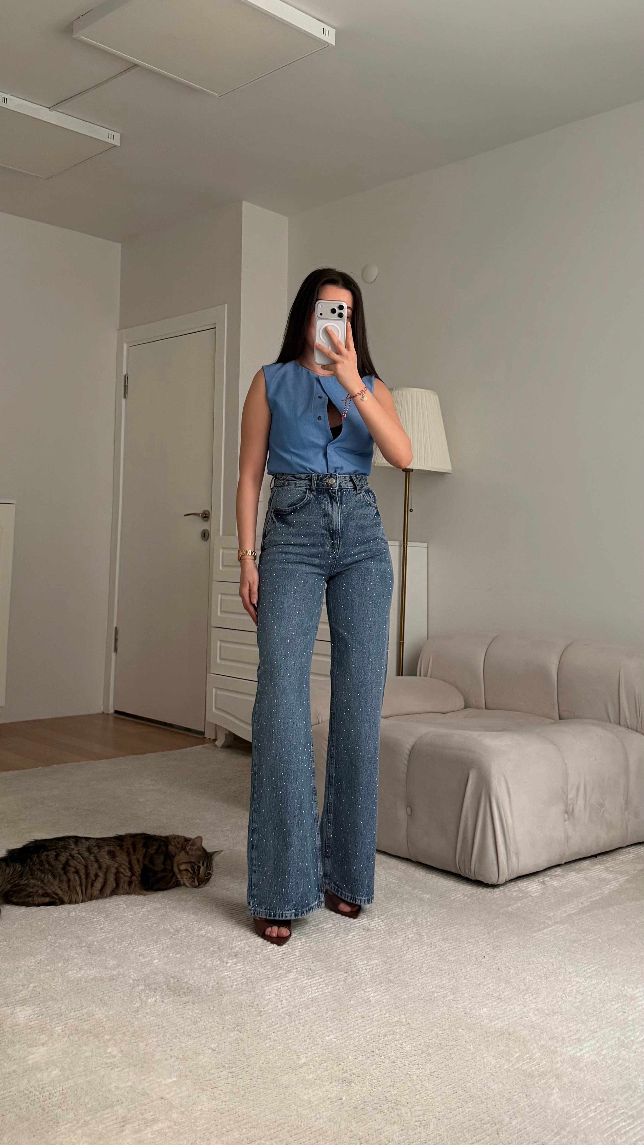 Marka Mavi Full Taşlı Premium Wide Leg Jean