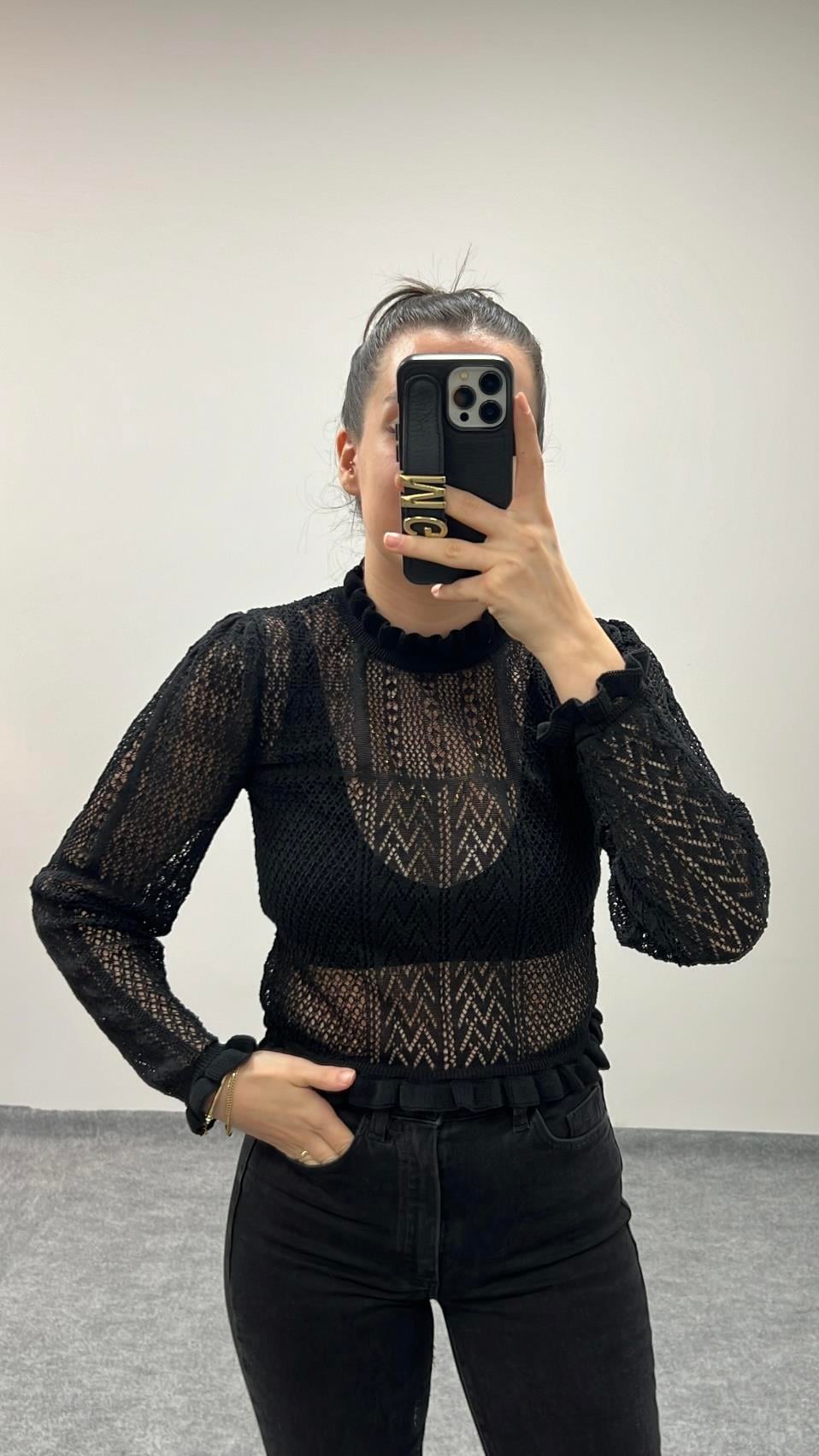 MARKA SİYAH ÖRME TRİKO BLUZ