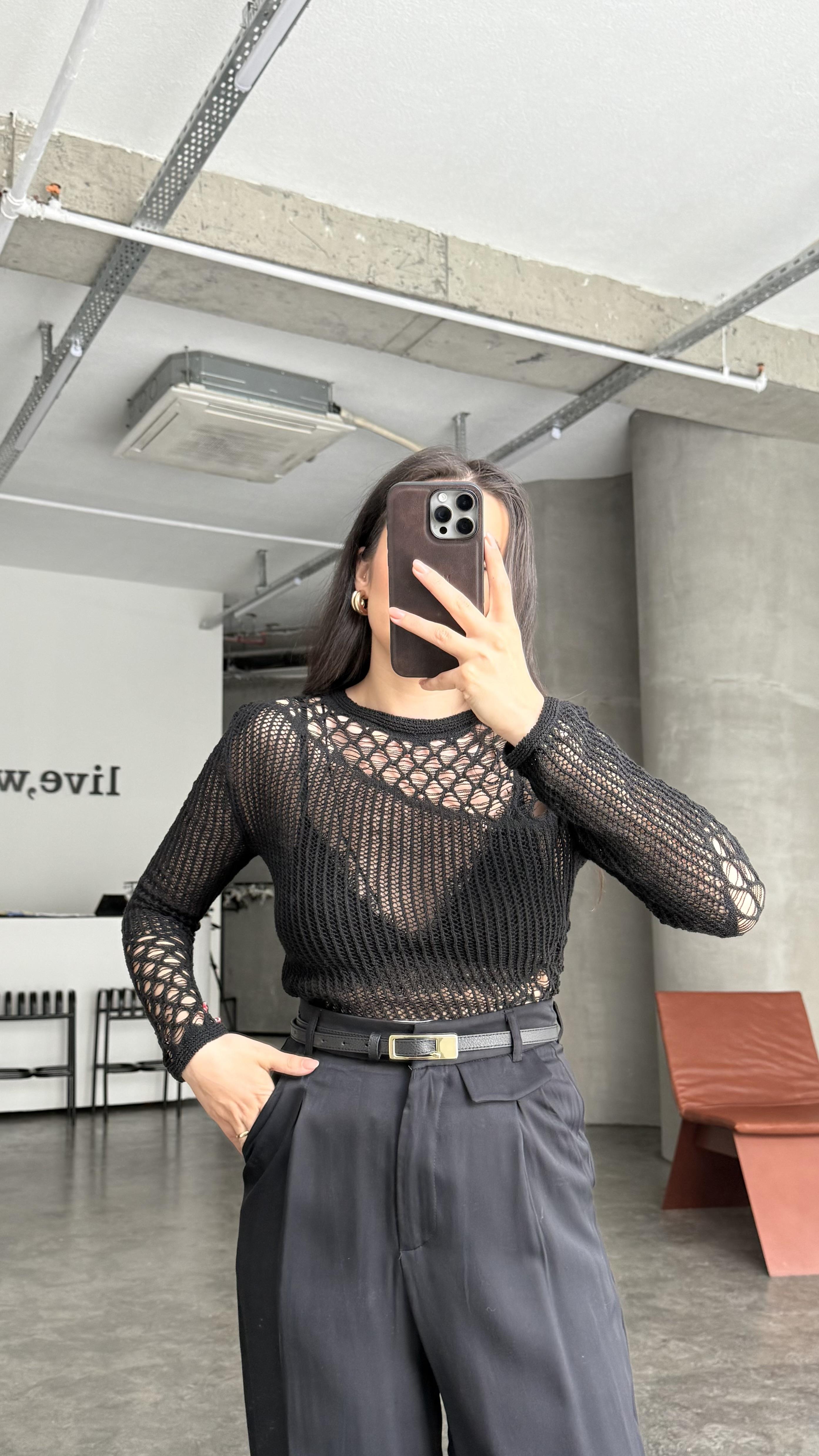 Marka Siyah Verevli Örme Triko 