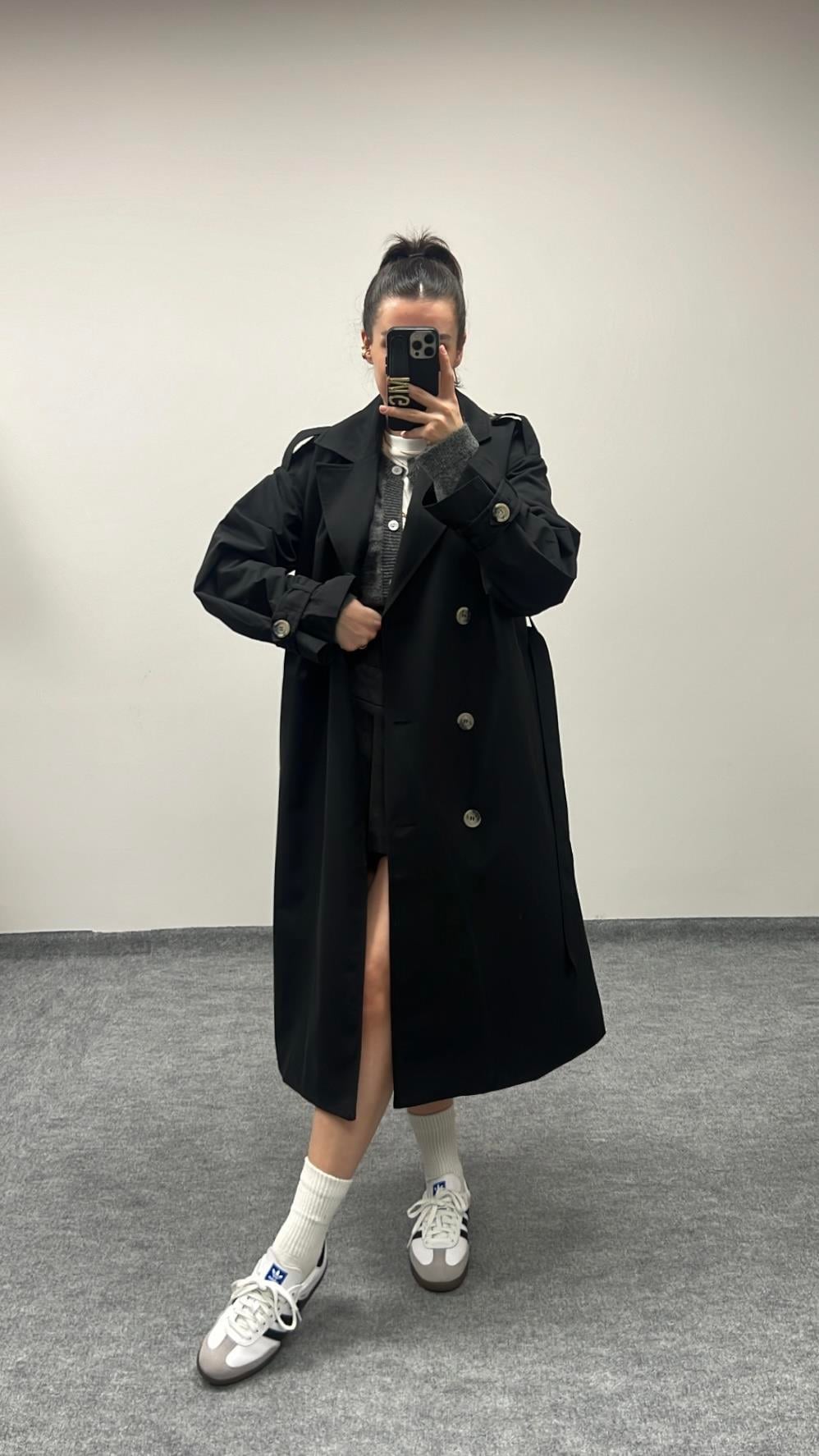 MARKA SİYAH YÜKSEK KALİTE ASTARLI TRENÇKOT