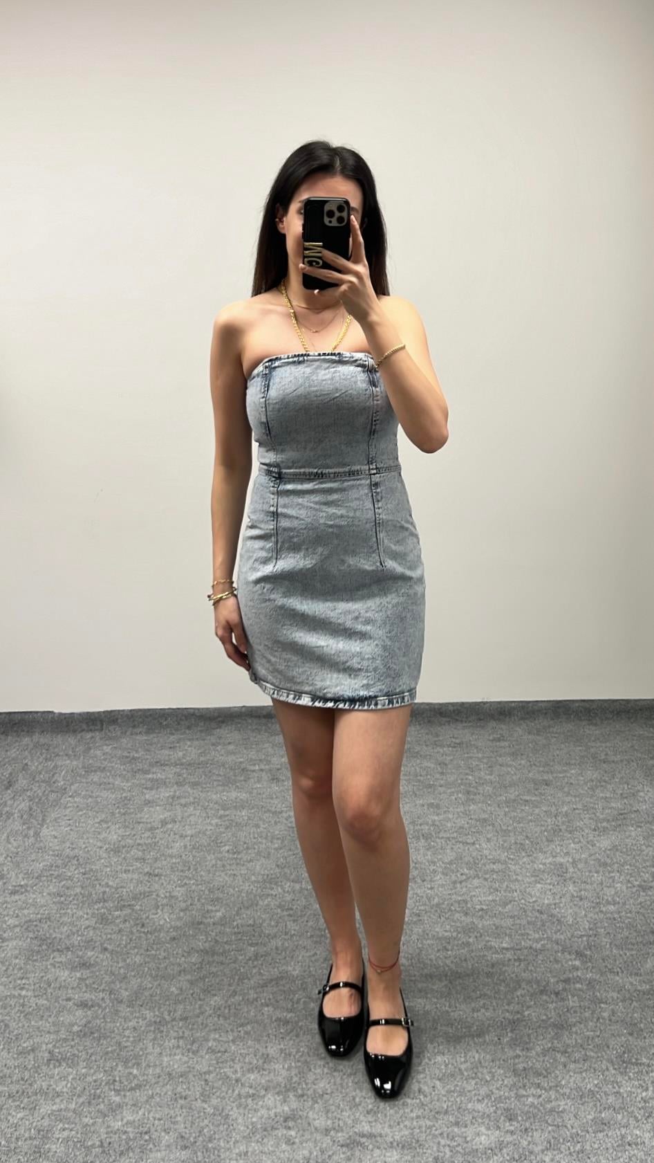 MARKA STRAPLEZ DENİM ELBİSE