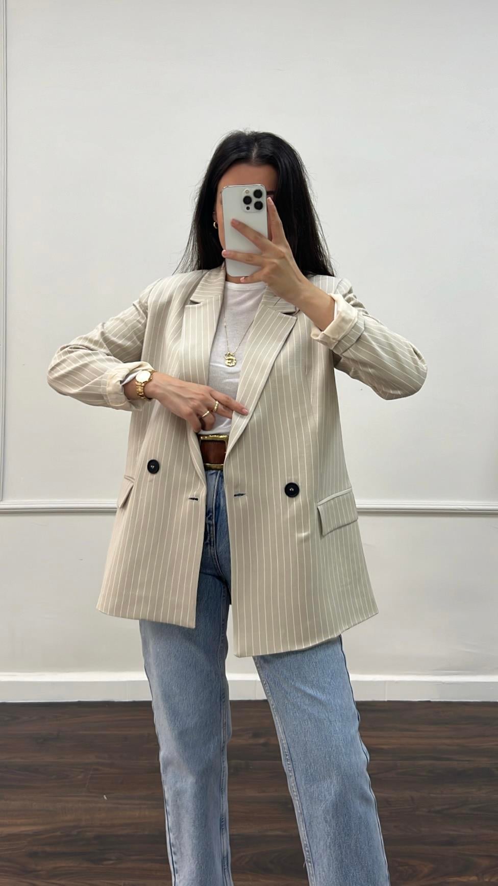 Marka Taş Çizgili Kruvaze Blazer