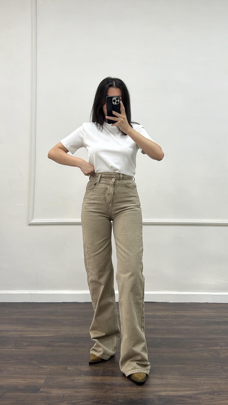 Marka Vizon Bel Detay Wide Leg Jean