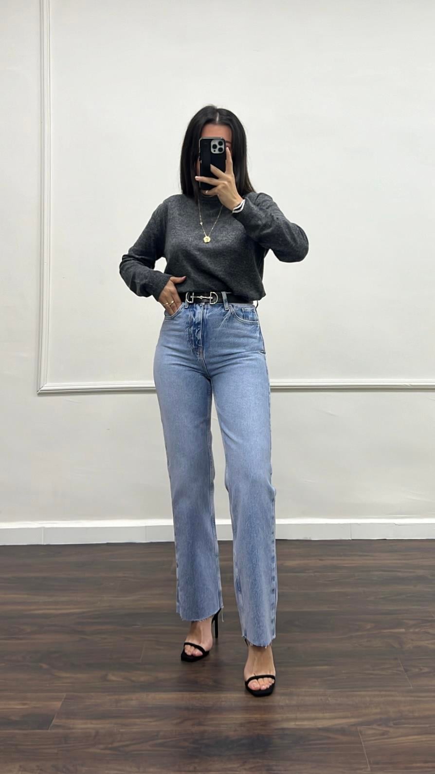 Marka Yüksek Bel Straight Fıt Jean