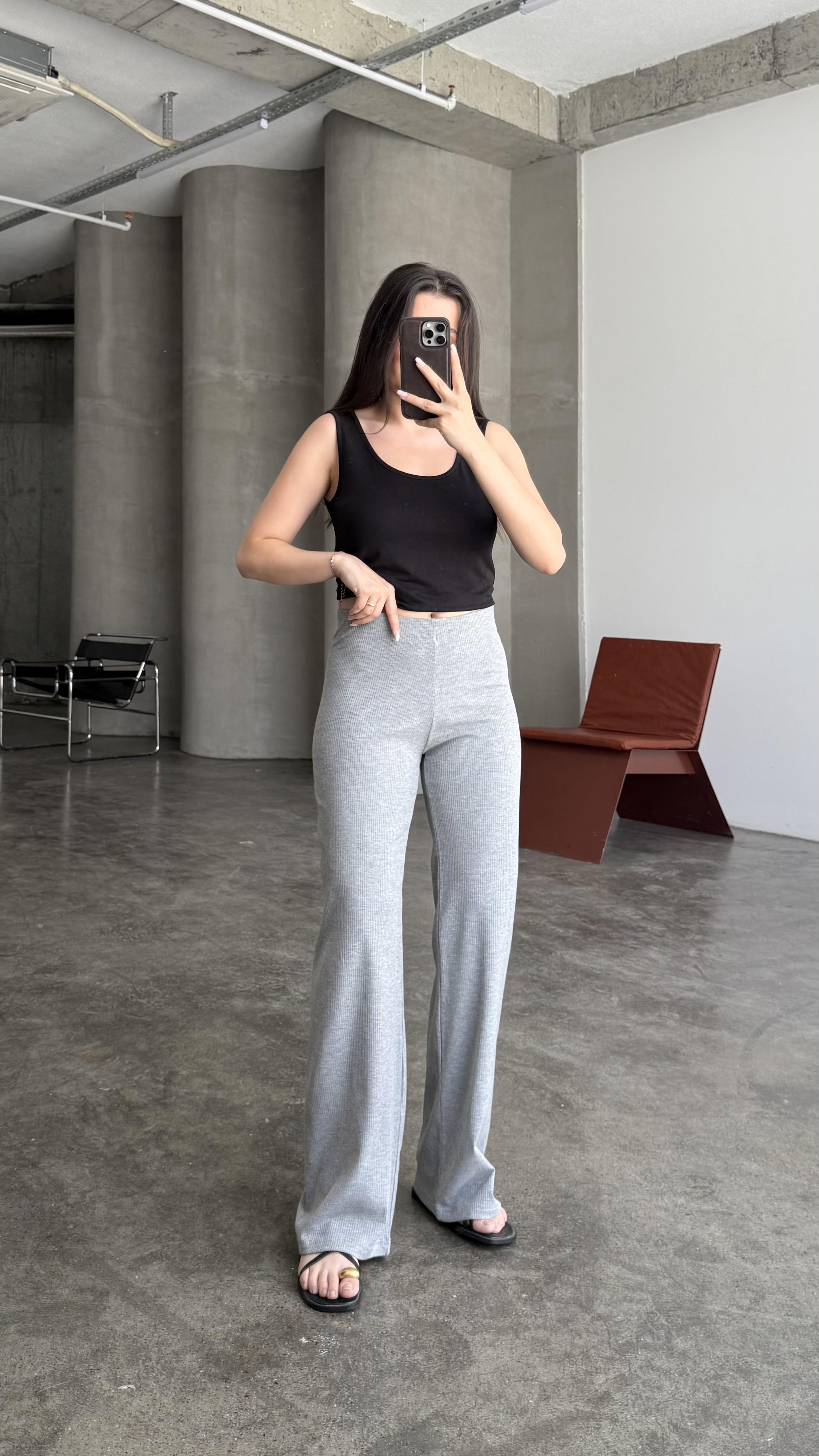Modal Gri Fitilli Basic Pantalon