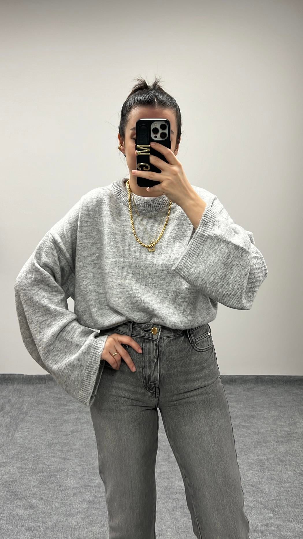 MOLİ GRİ BİSİKLET YAKA TRİKO