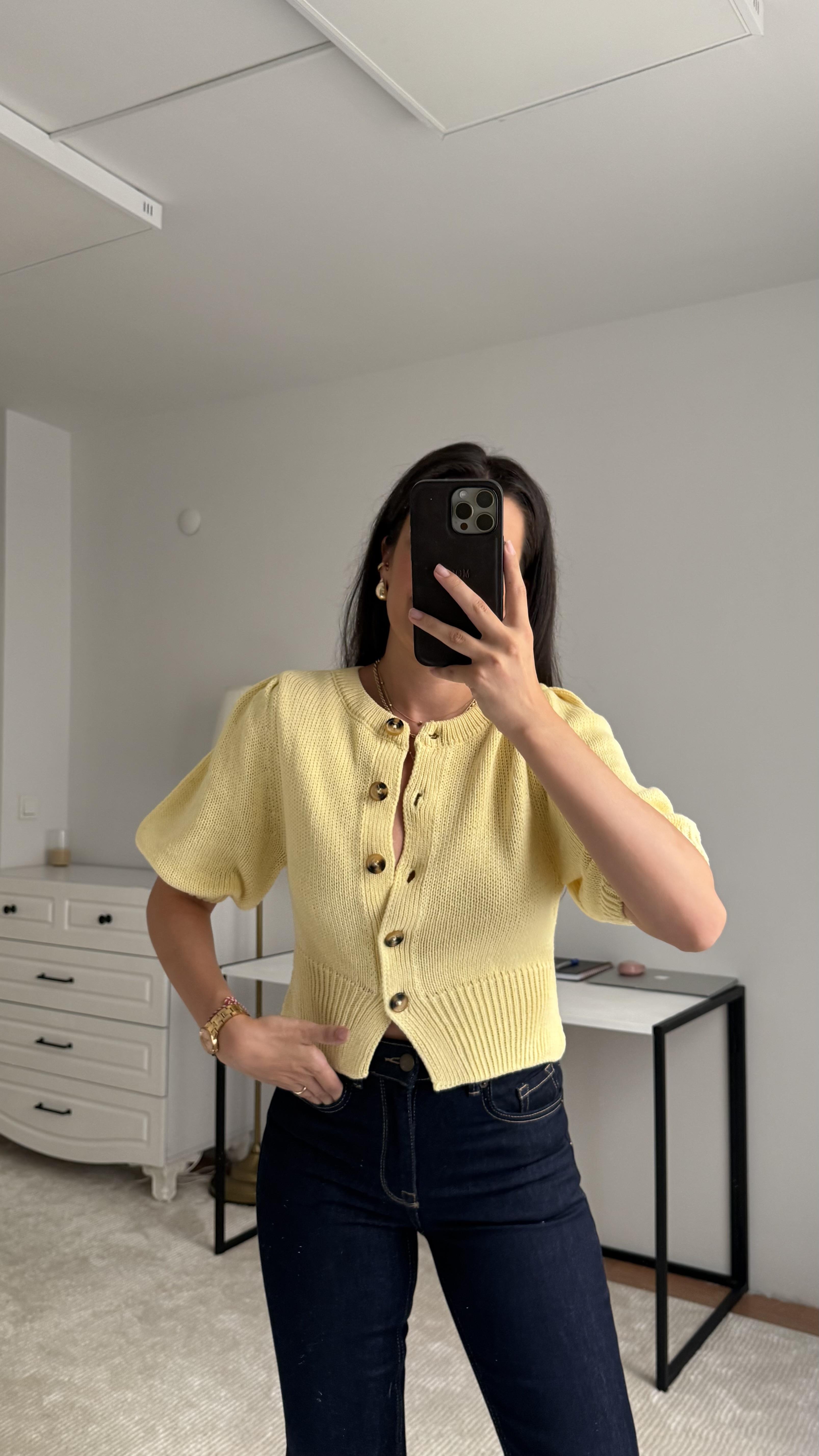 Osas Soft Sarı Kısa Kol Triko Hırka