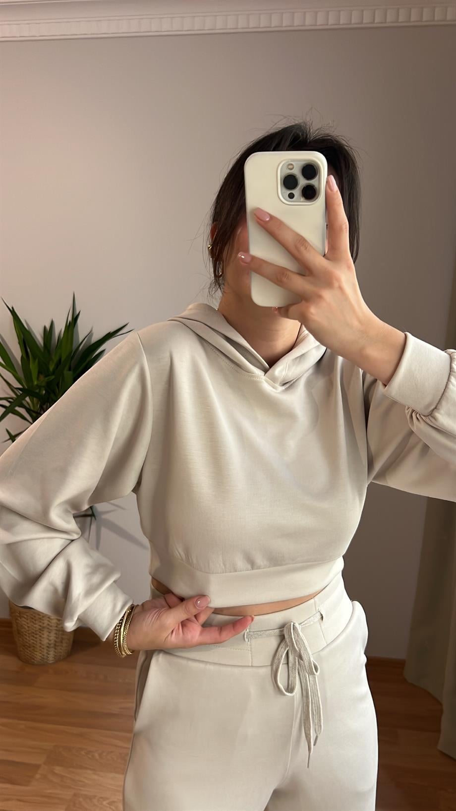 Oysh Yumuşak Dokulu Modal Taş Crop Sweatshirt
