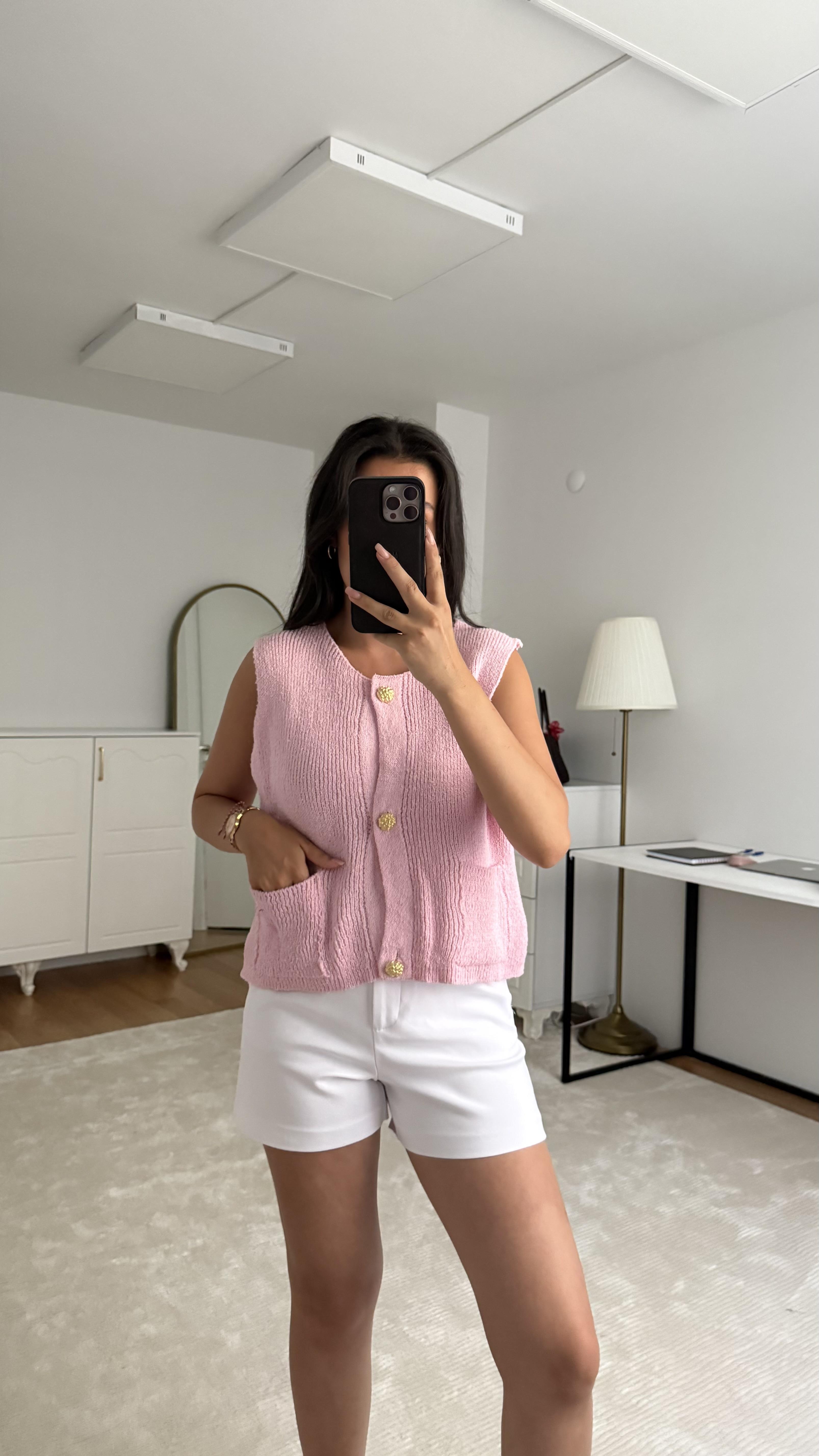 Pembe Gold Düğme detaylı Yelek