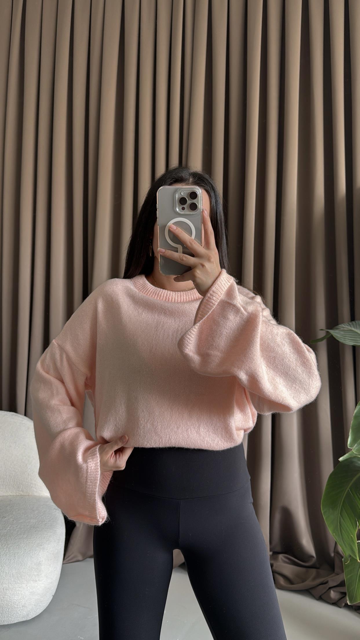 Pudra Bisiklet Yaka Oversize Triko Kazak