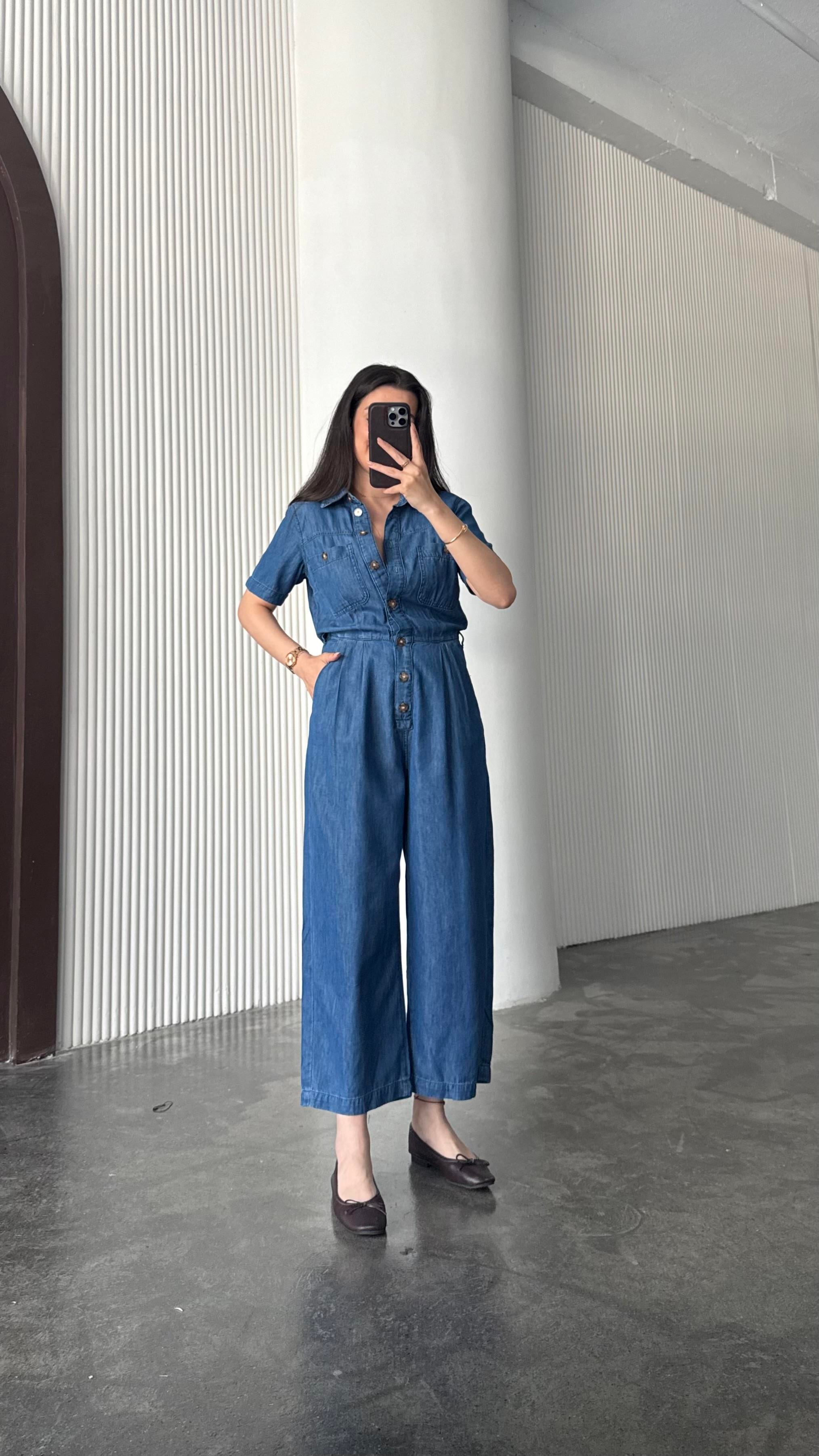 Sansa Koyu Mavi Tensel Denim Tulum