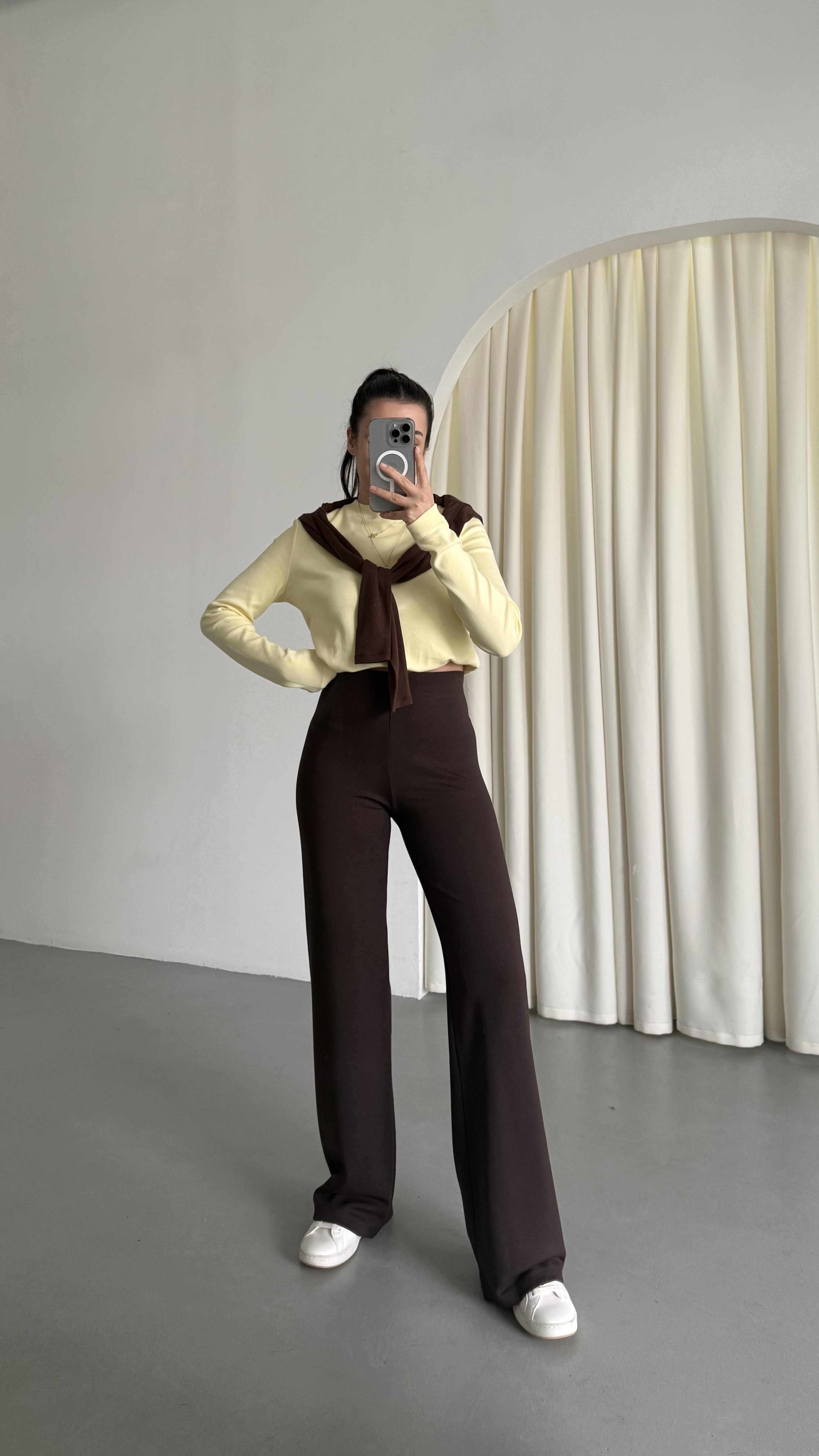 Sezon Acı kahve Yüksek Bel Straight Modal Pantolon