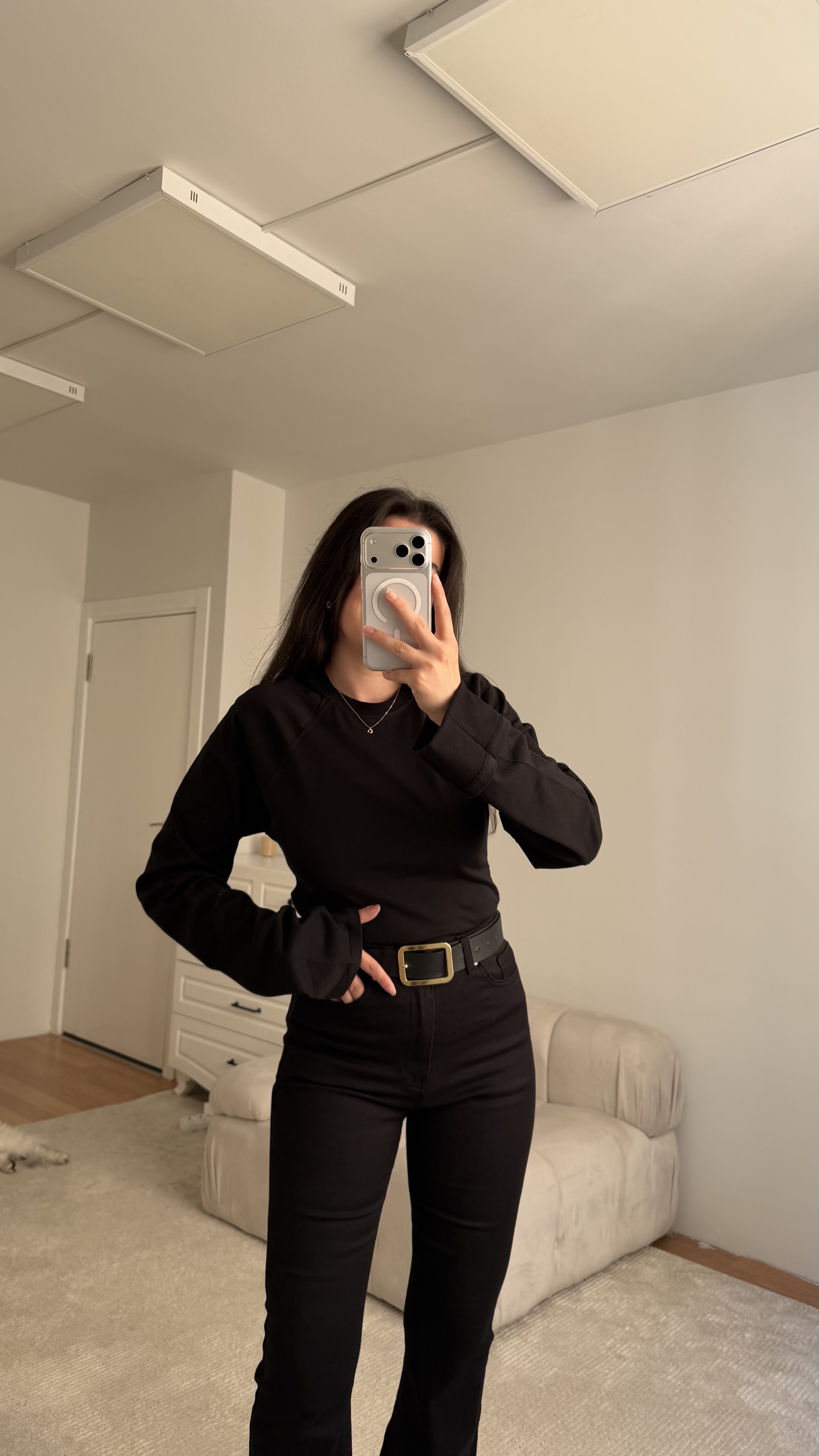 Siyah Bisiklet Yaka Fermuarlı Dar Kesim Bluz