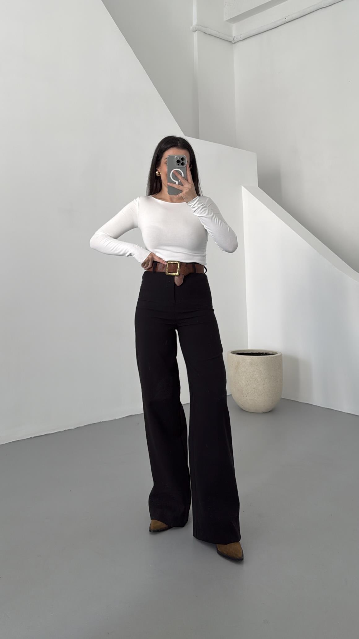 Siyah Ultra Yüksek Bel Vintage Kumaş Pantolon