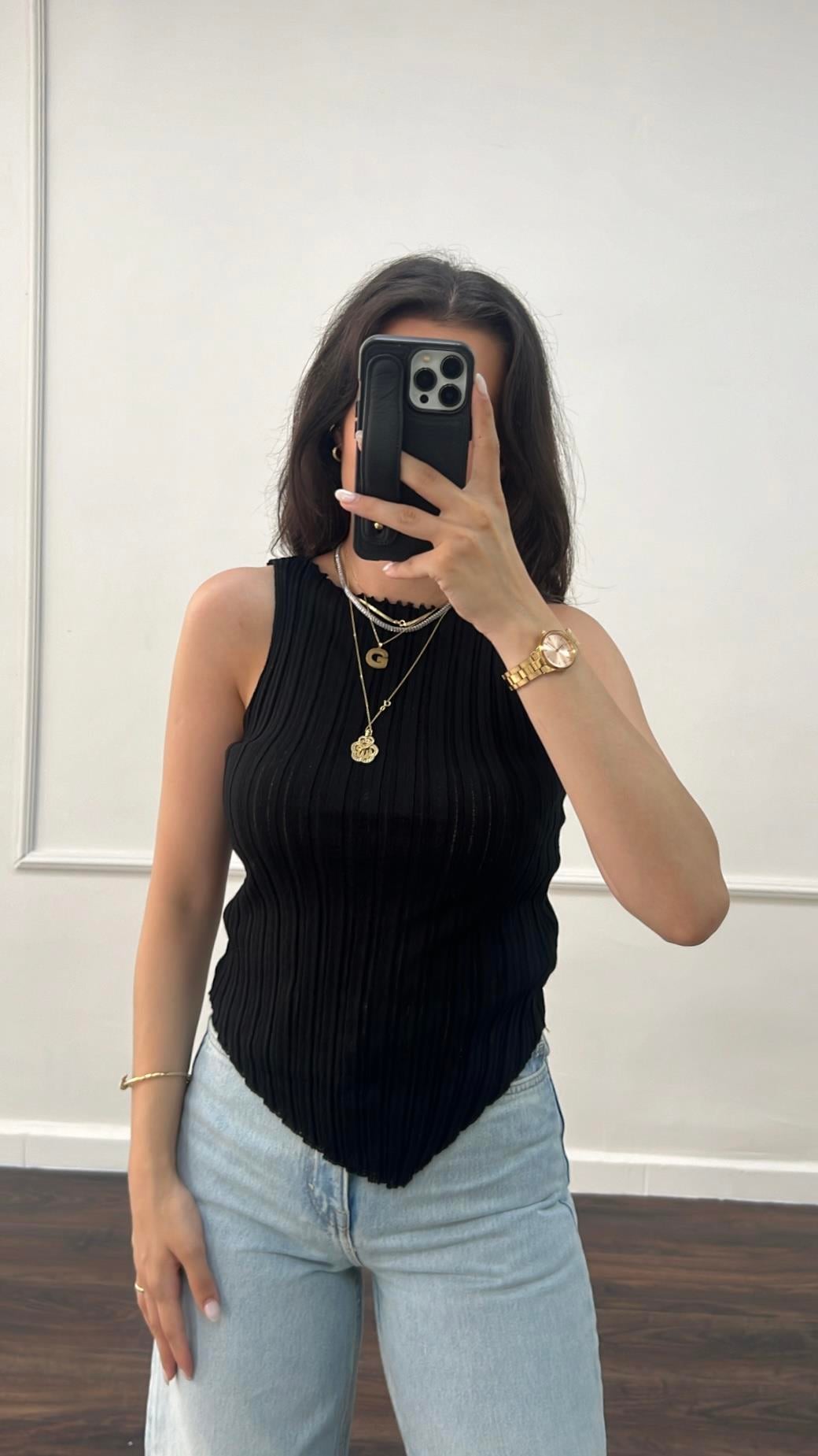 Siyah Yandan Verevli Triko Atlet