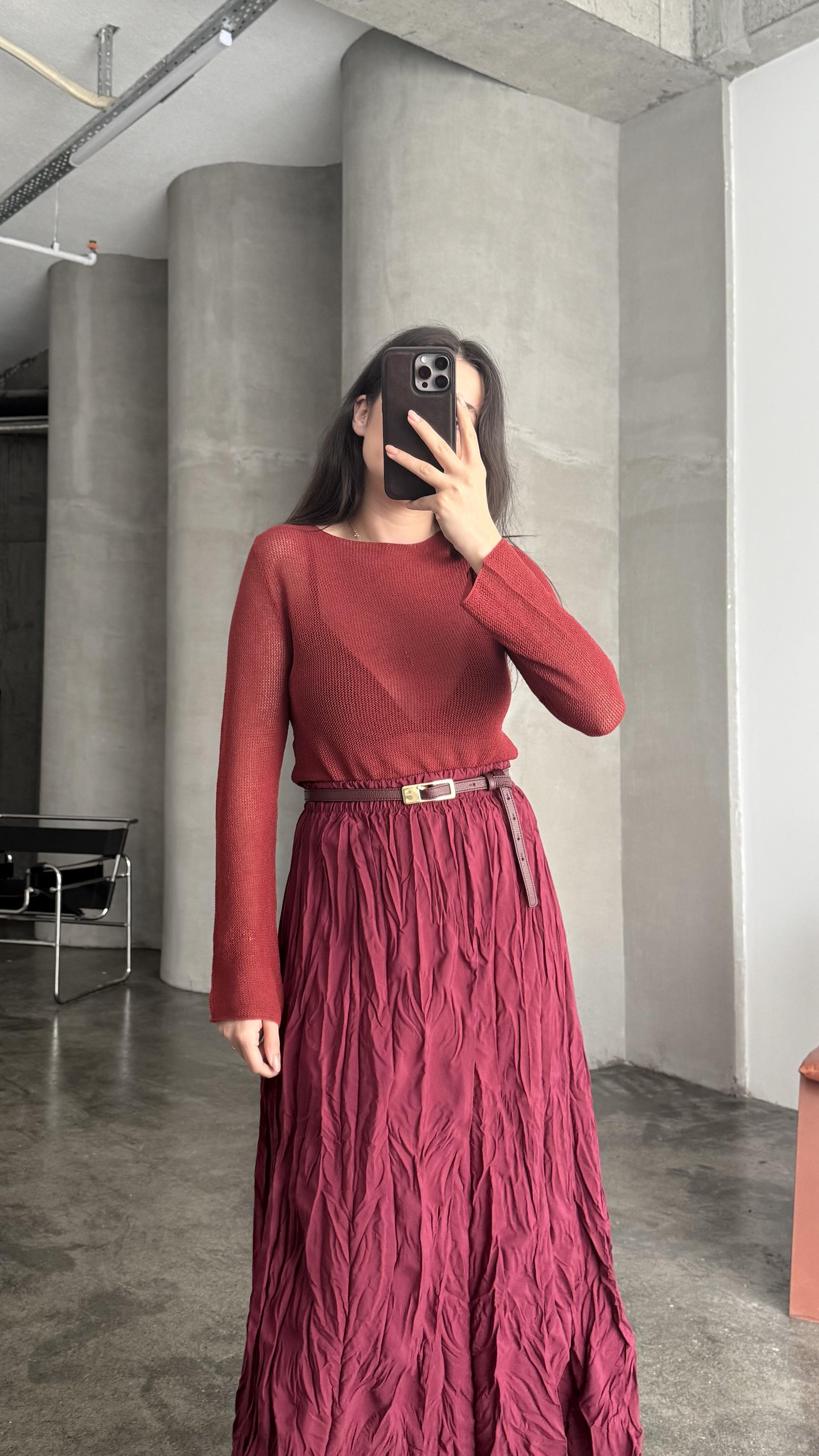 Star Kırmızı Transparan Triko Bluz