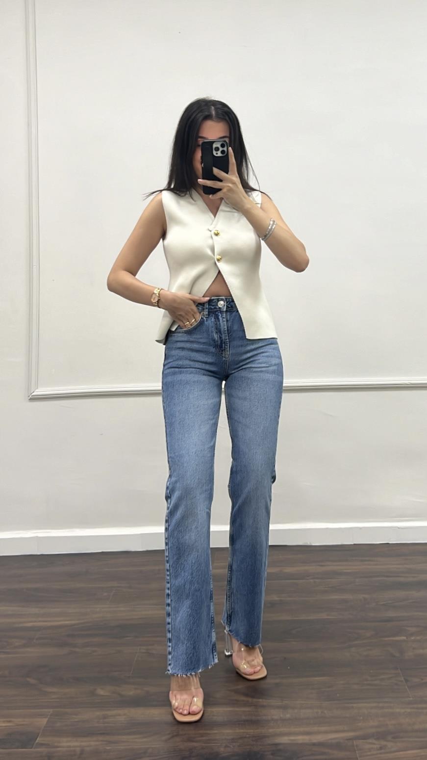Star Koyu Mavi Lazer Kesim Straıght Jean