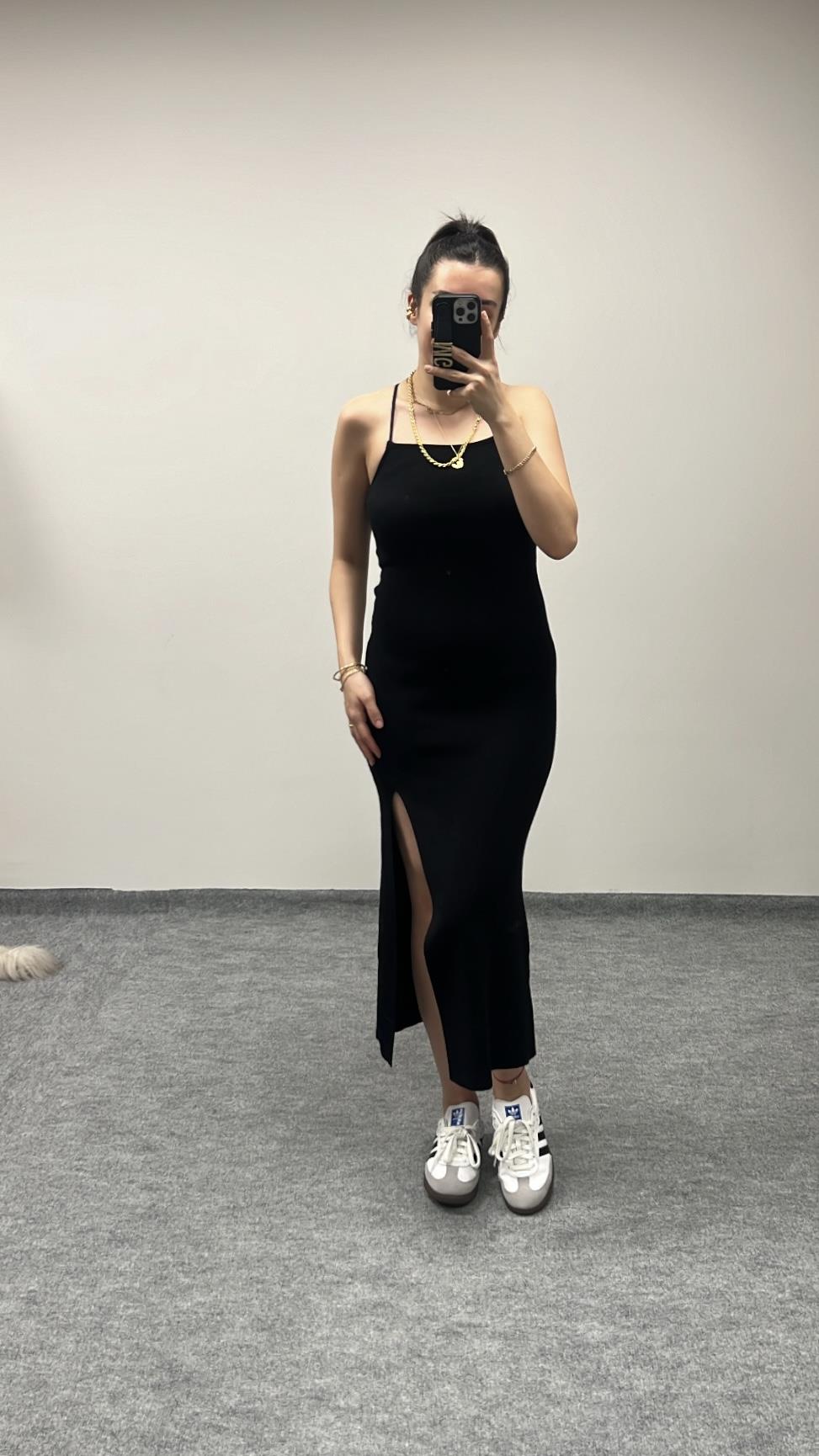 STAR TRİKO YIRTMAÇ DETAY ELBİSE