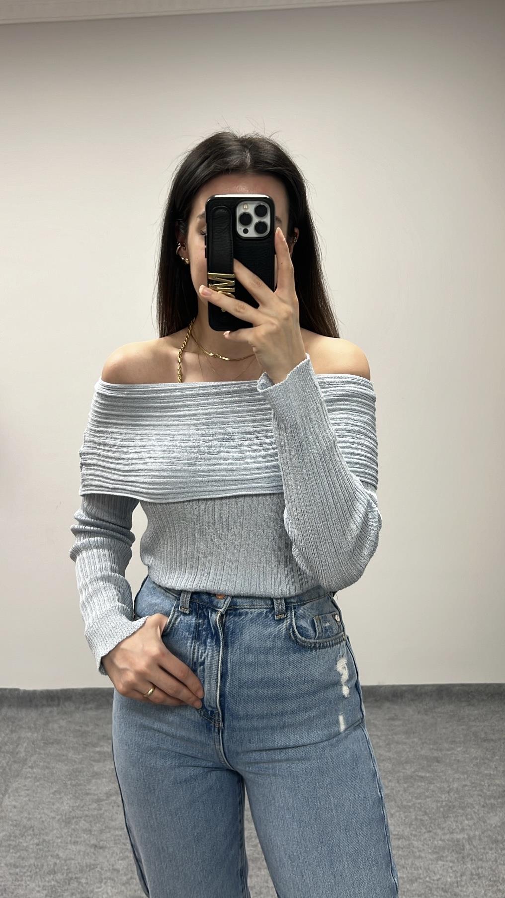 TALA MAVİ MADONNA YAKA İNCE ÖRME TRİKO