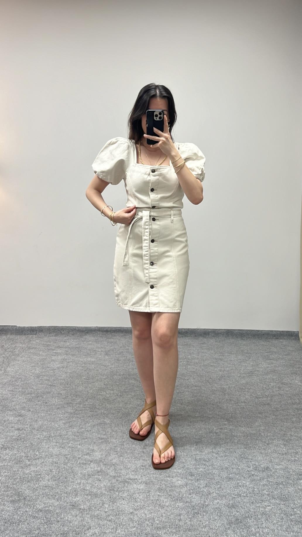 Topsh Ekru Denim Elbise 