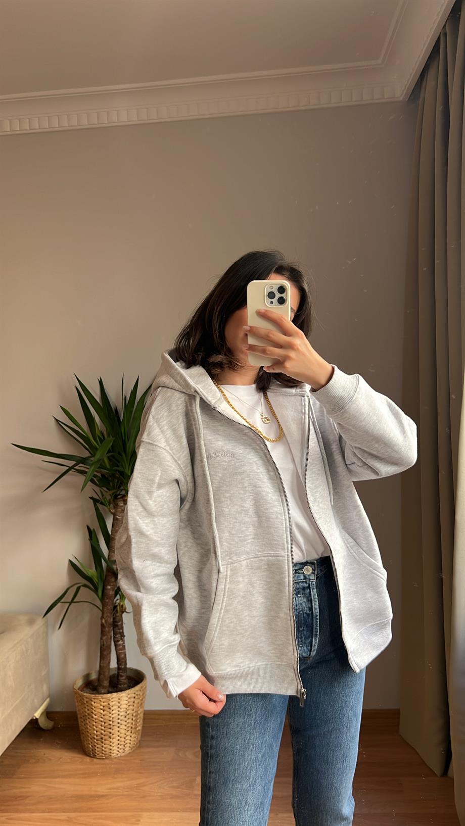 URBAN GRİ ŞARDONLU FERMUARLI SWEATSHIRT