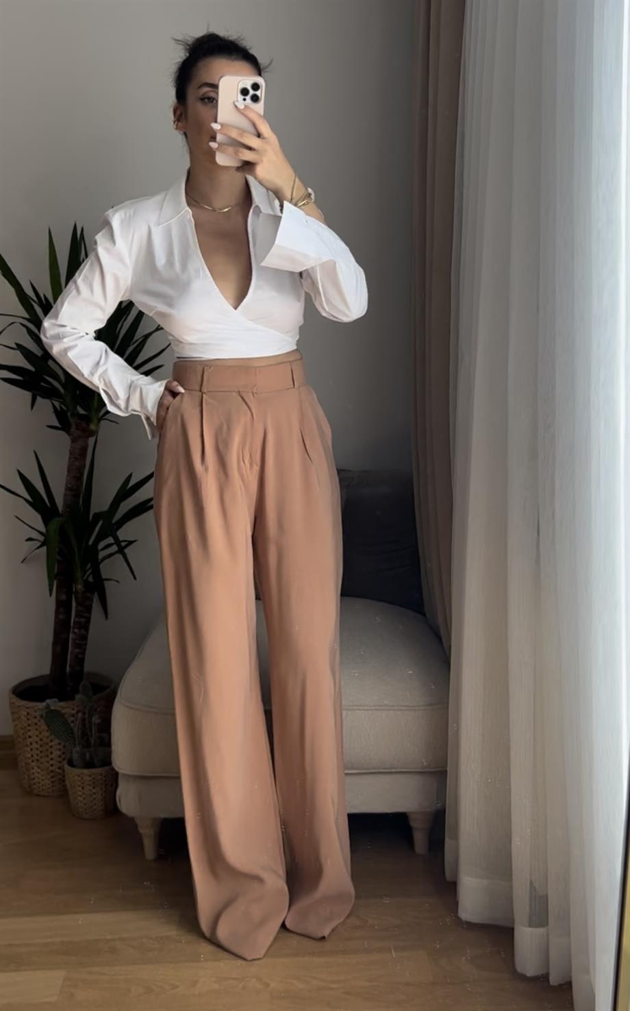 Zara Model Camel Tensel Pantolon 