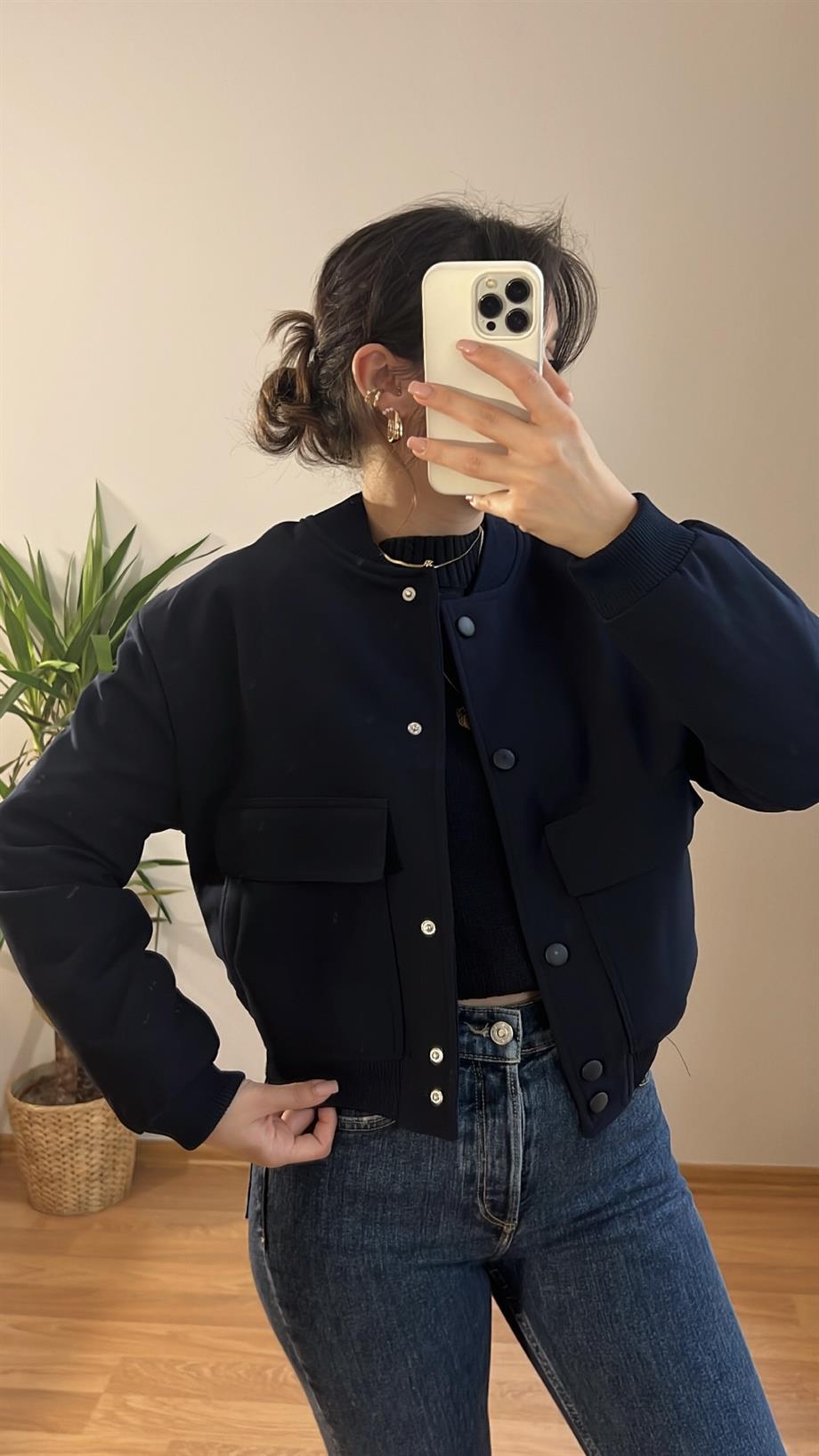 ZARA MODEL LACİ GENİŞ CEPLİ BOMBER CEKET