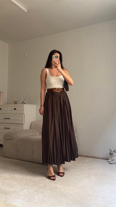 Acı Kahve Tensel Pamuklu Crush Etek 