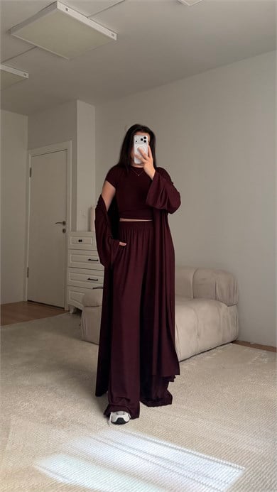 Bordo Pamuklu Penye 3'lü takım