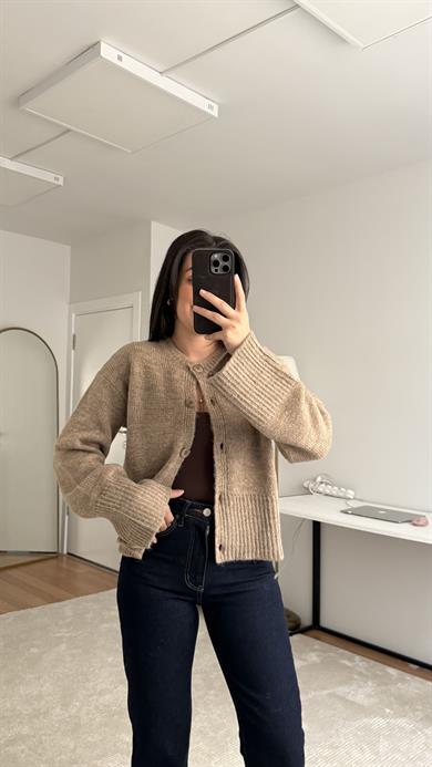 Kahve Bisiklet Yaka Basıc Hırka