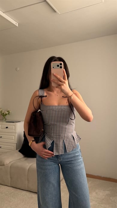 Kahve Mavi  Peplum Potikare Korse