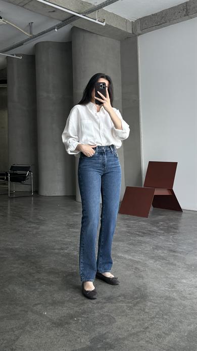 Lavli Koyu Mavi Eskitmeli Straight Jean