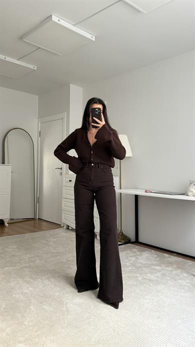 Mad Acı Kahve Yüksek Bel Geniş Paça Jean