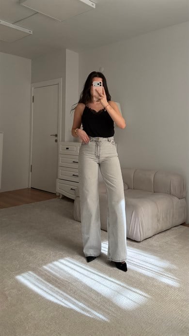 Marka Açık Gri Bol Paça Jean