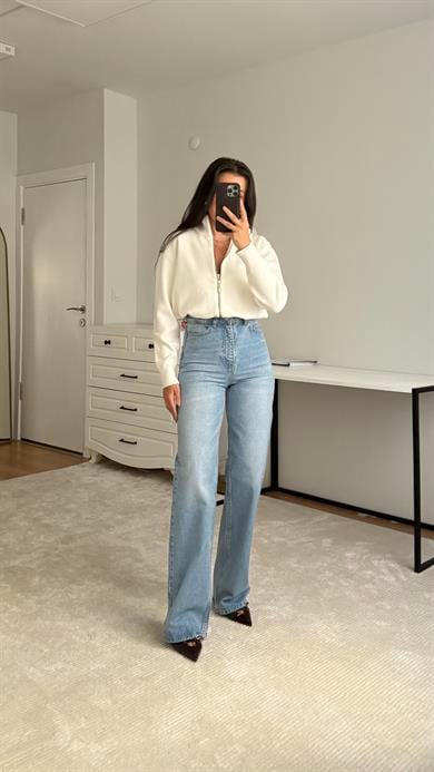 Marka Açık İndigo Yüksek Bel Straight Jean