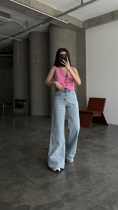 Marka Açık Mavi Yüksek Bel Geniş Paça Jean