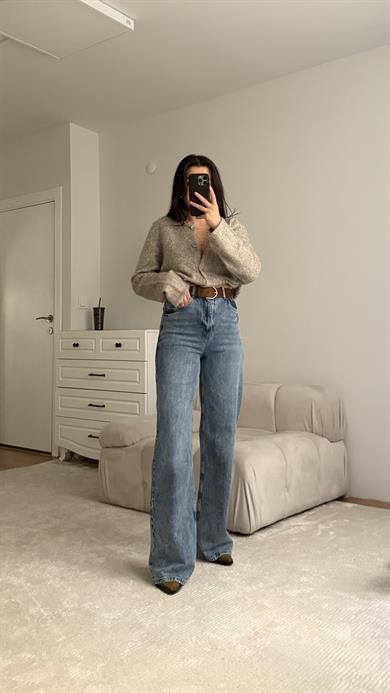 Marka Donuk Mavi Yüksek Bel Bol Paça Jean 