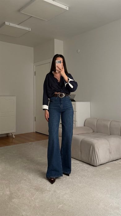Marka Koyu Mavi Wide Leg Jean