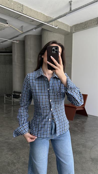 Marka Lacivert Siyah Ekoseli Slim Gömlek