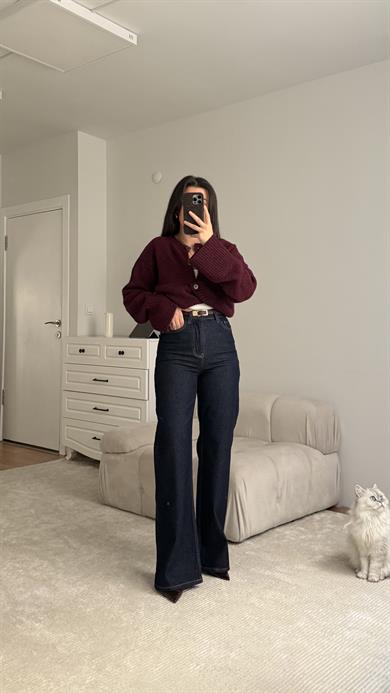 Marka Lacivert Yüksek Bel Bol Paça Jean