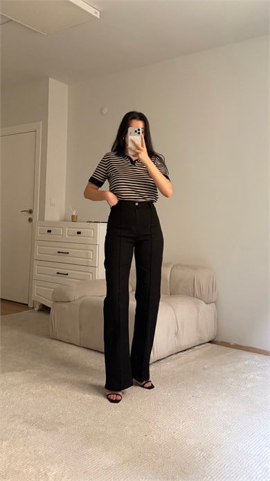 Marka Siyah Çimalı Düz Kesim Denim