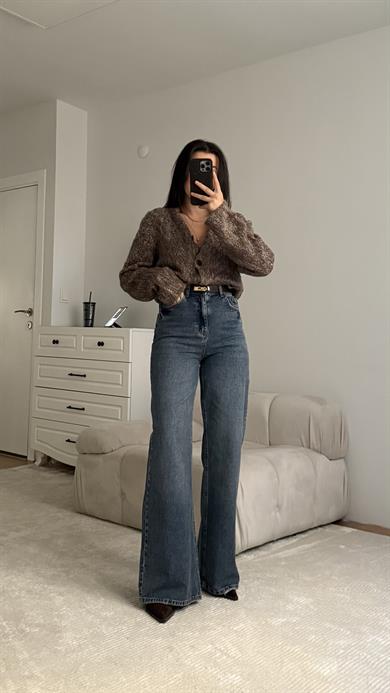 Marka Vintage Yüksek Bel Bol Paça Jean