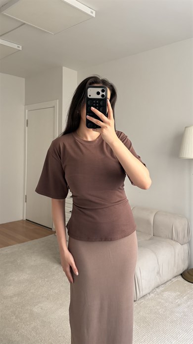 Mis Kahve Bisiklet Yaka Sırt Bağlamalı Bluz