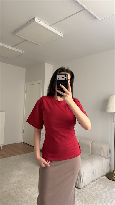 Mis Kırmızı Bisiklet Yaka Sırt Bağlamalı Bluz