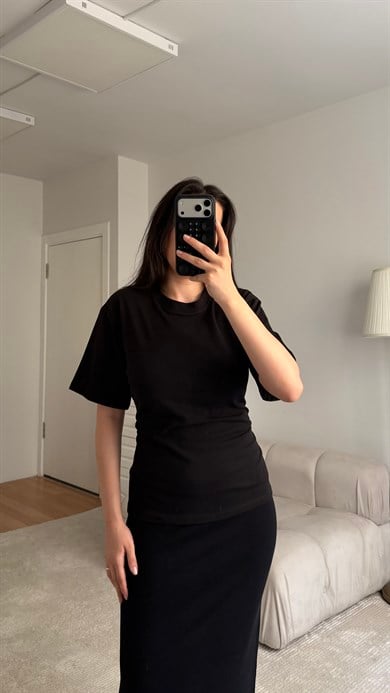 Mis Siyah Bisiklet Yaka Sırt Bağlamalı Bluz
