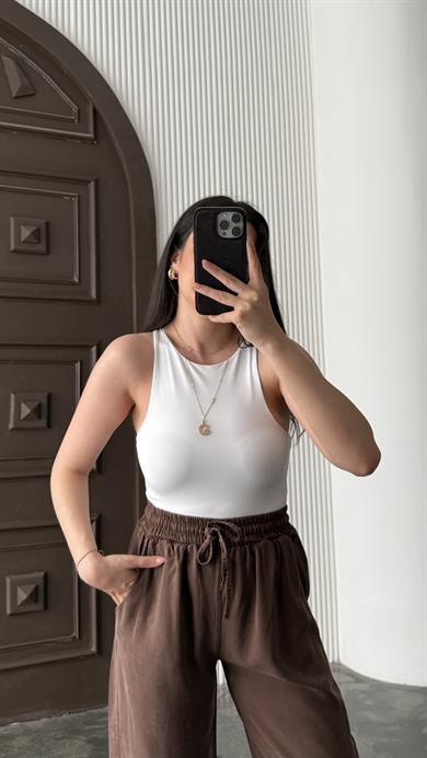 Pub Beyaz Halter Yaka Bodysuit