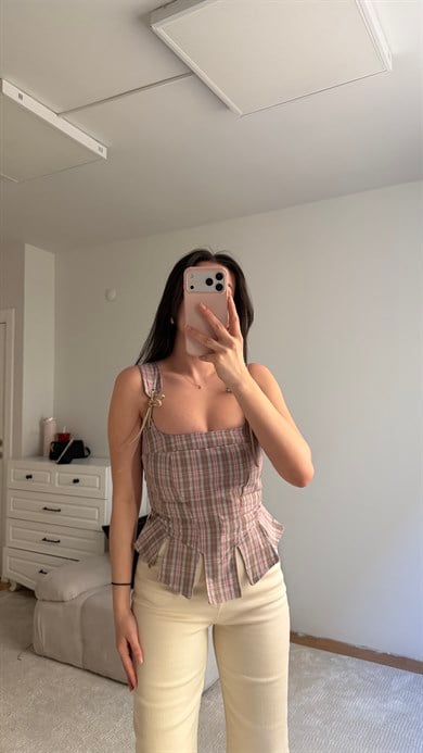 Pudra Pembe Kahve Peplum Potikare Korse