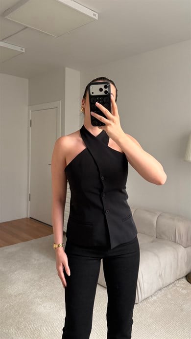 Siyah Halter Yaka Premium Yelek
